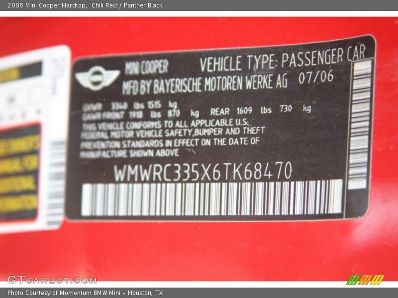 Chili Red / Panther Black 2006 Mini Cooper Hardtop
