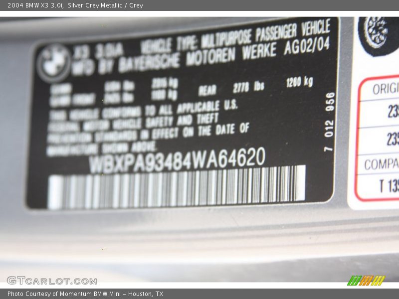 Silver Grey Metallic / Grey 2004 BMW X3 3.0i