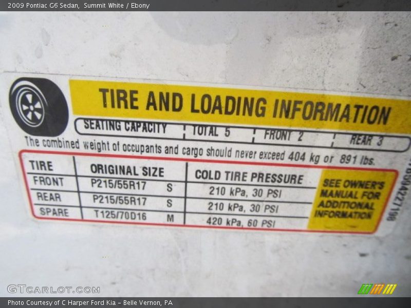 Summit White / Ebony 2009 Pontiac G6 Sedan