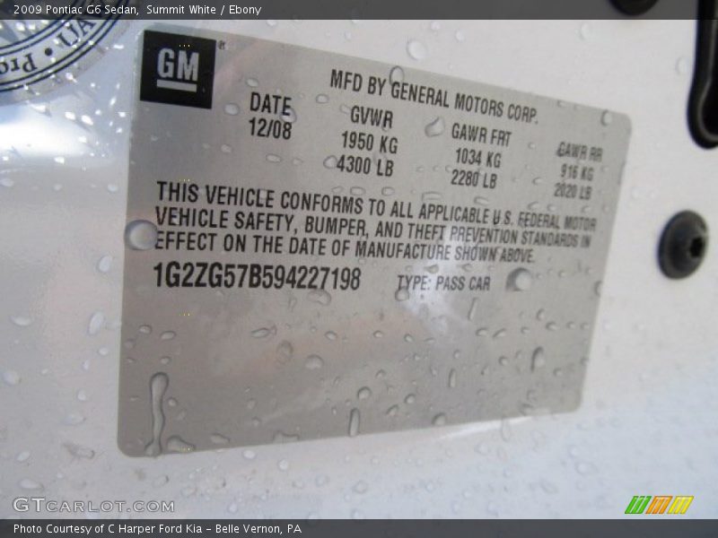 Summit White / Ebony 2009 Pontiac G6 Sedan