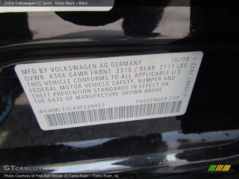 Deep Black / Black 2009 Volkswagen CC Sport