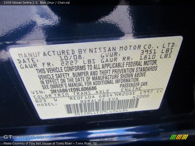 Blue Onyx / Charcoal 2009 Nissan Sentra 2.0