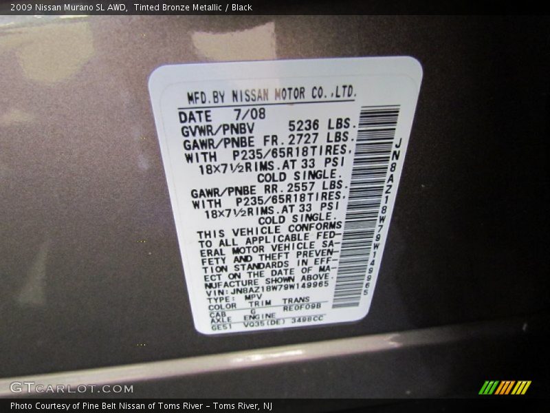 Tinted Bronze Metallic / Black 2009 Nissan Murano SL AWD