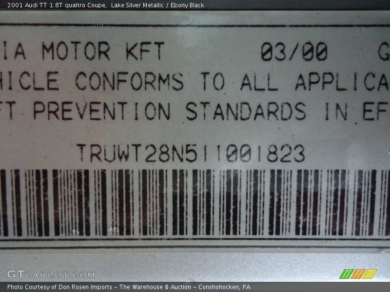 Lake Silver Metallic / Ebony Black 2001 Audi TT 1.8T quattro Coupe
