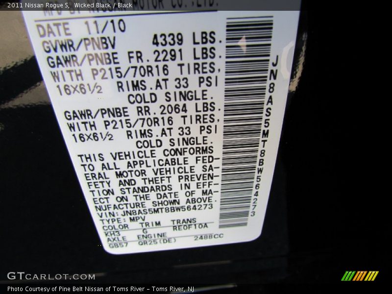 Wicked Black / Black 2011 Nissan Rogue S