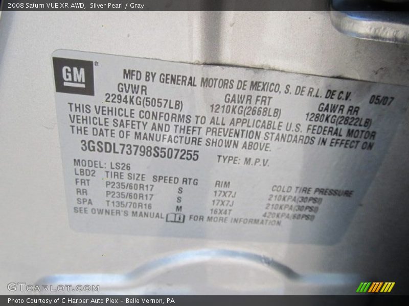 Silver Pearl / Gray 2008 Saturn VUE XR AWD