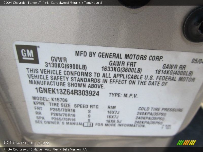 Sandalwood Metallic / Tan/Neutral 2004 Chevrolet Tahoe LT 4x4