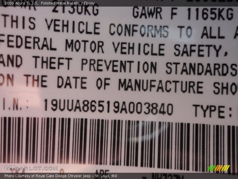 Polished Metal Metallic / Ebony 2009 Acura TL 3.5