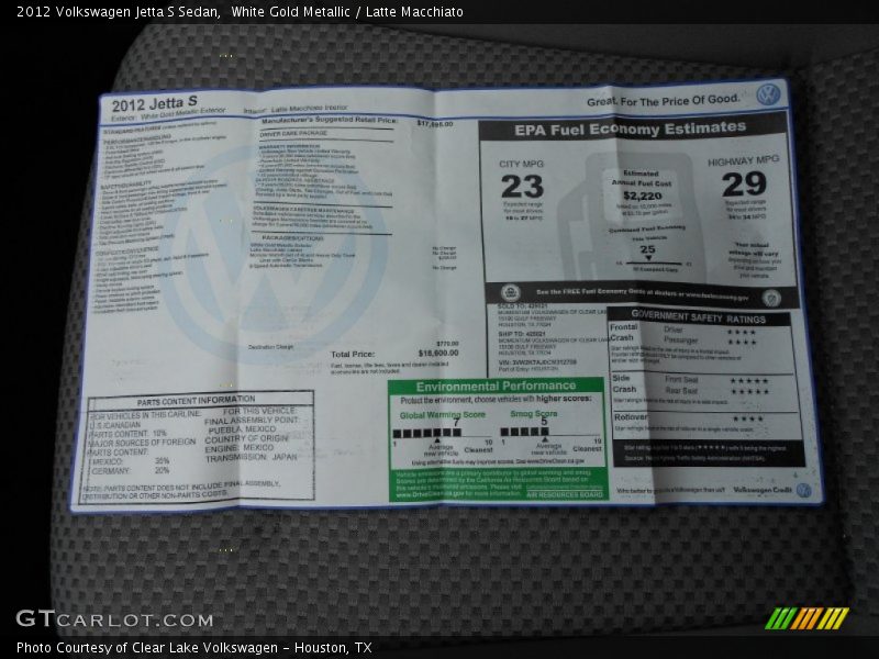 White Gold Metallic / Latte Macchiato 2012 Volkswagen Jetta S Sedan