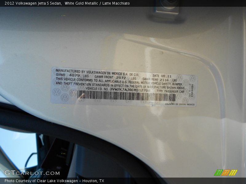 White Gold Metallic / Latte Macchiato 2012 Volkswagen Jetta S Sedan