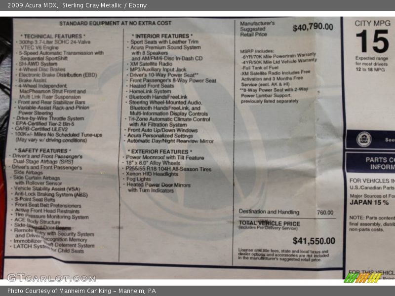 Sterling Gray Metallic / Ebony 2009 Acura MDX