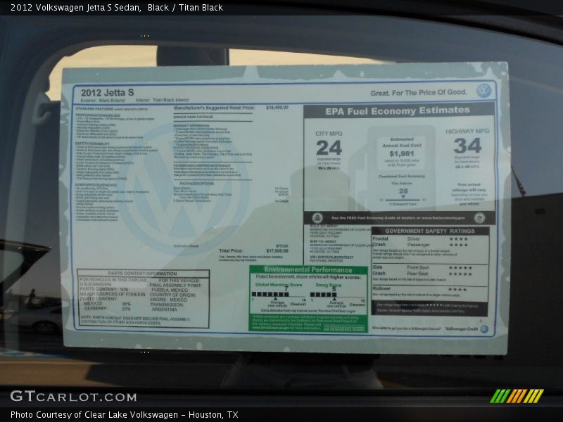 Black / Titan Black 2012 Volkswagen Jetta S Sedan