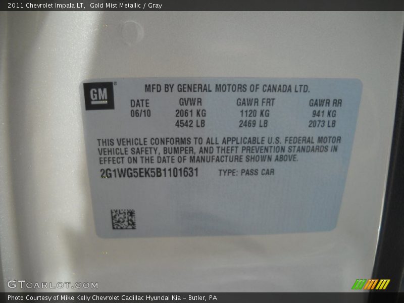 Gold Mist Metallic / Gray 2011 Chevrolet Impala LT