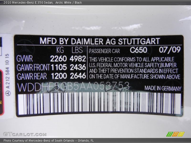Arctic White / Black 2010 Mercedes-Benz E 350 Sedan