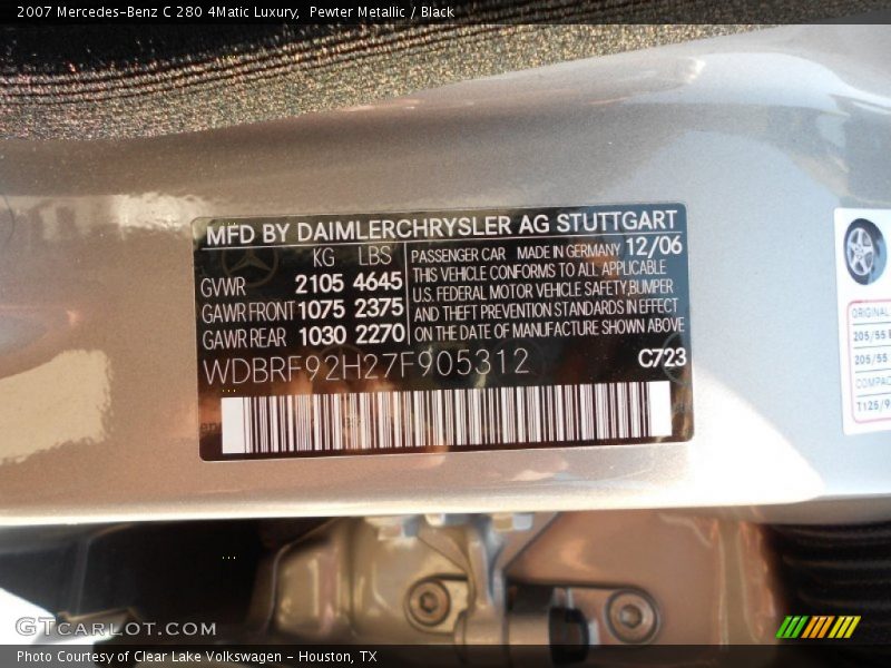 Pewter Metallic / Black 2007 Mercedes-Benz C 280 4Matic Luxury