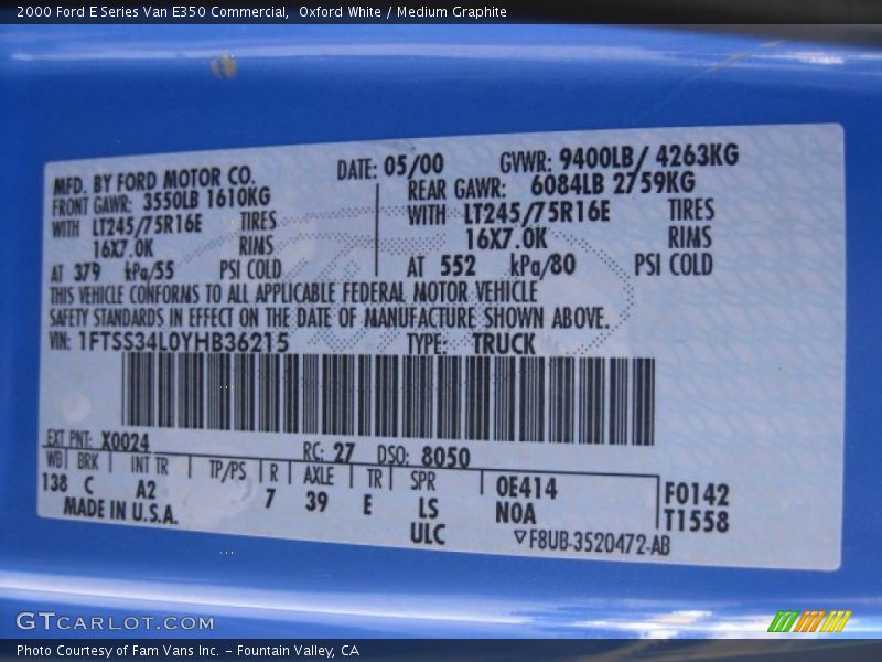 Oxford White / Medium Graphite 2000 Ford E Series Van E350 Commercial