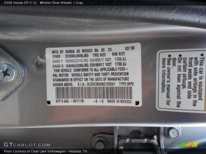 Whistler Silver Metallic / Gray 2008 Honda CR-V LX