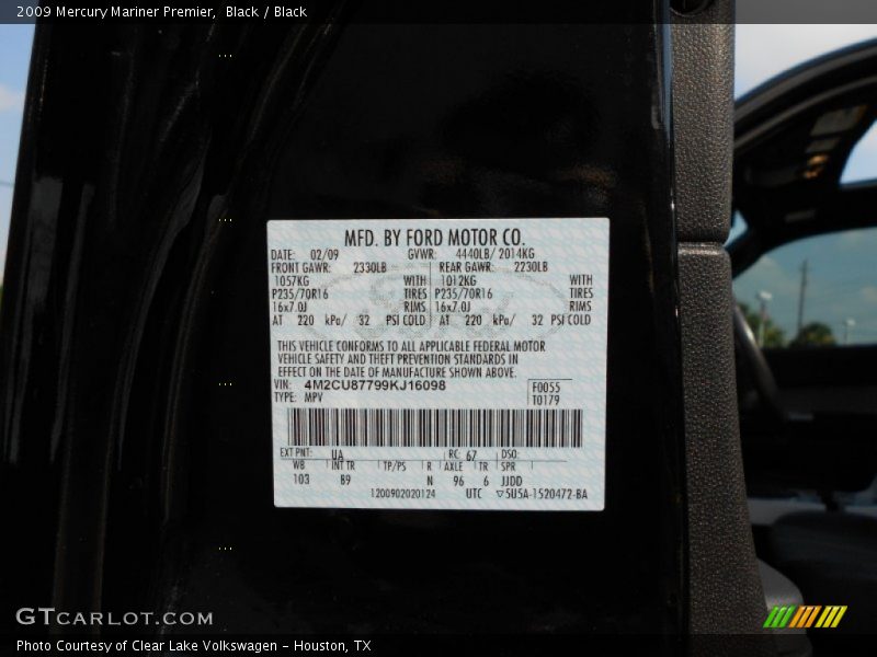 Black / Black 2009 Mercury Mariner Premier