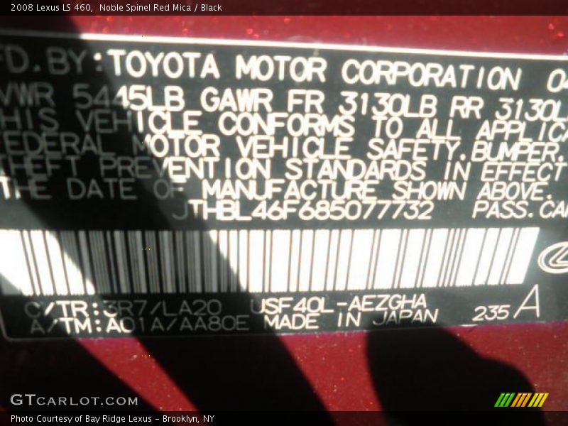 Noble Spinel Red Mica / Black 2008 Lexus LS 460