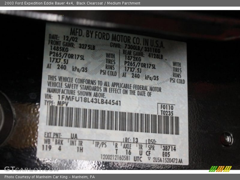 Black Clearcoat / Medium Parchment 2003 Ford Expedition Eddie Bauer 4x4