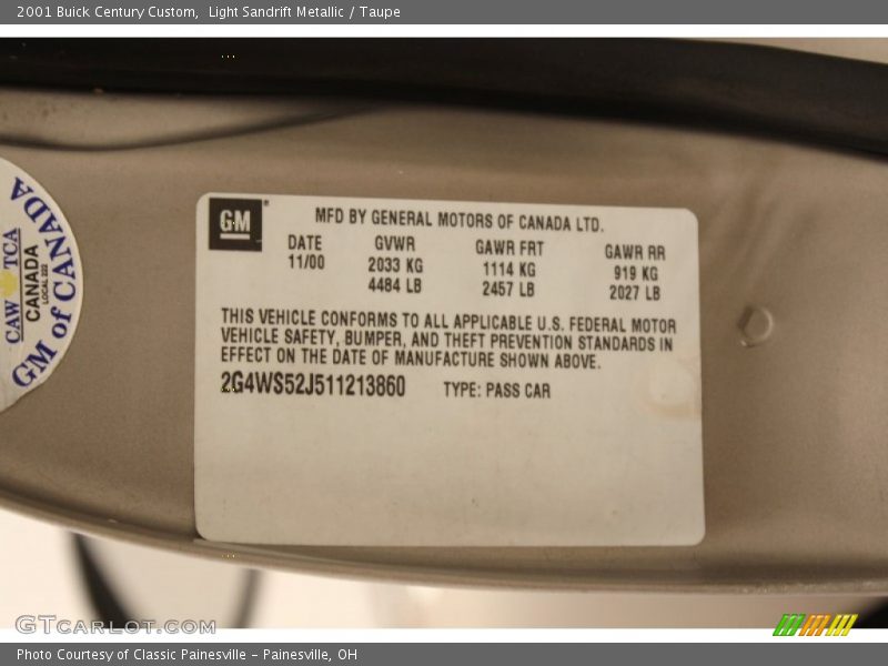 Light Sandrift Metallic / Taupe 2001 Buick Century Custom