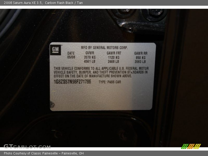 Carbon Flash Black / Tan 2008 Saturn Aura XE 3.5