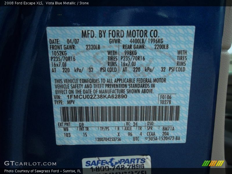 Vista Blue Metallic / Stone 2008 Ford Escape XLS