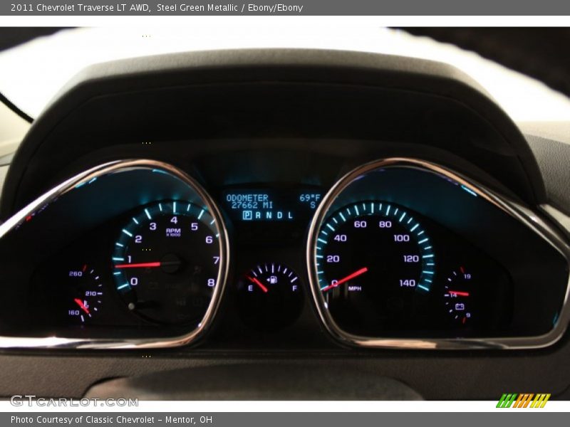 Steel Green Metallic / Ebony/Ebony 2011 Chevrolet Traverse LT AWD