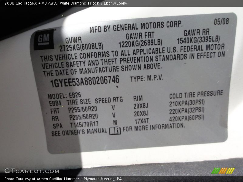 White Diamond Tricoat / Ebony/Ebony 2008 Cadillac SRX 4 V8 AWD