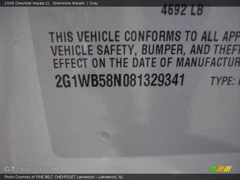 Silverstone Metallic / Gray 2008 Chevrolet Impala LS