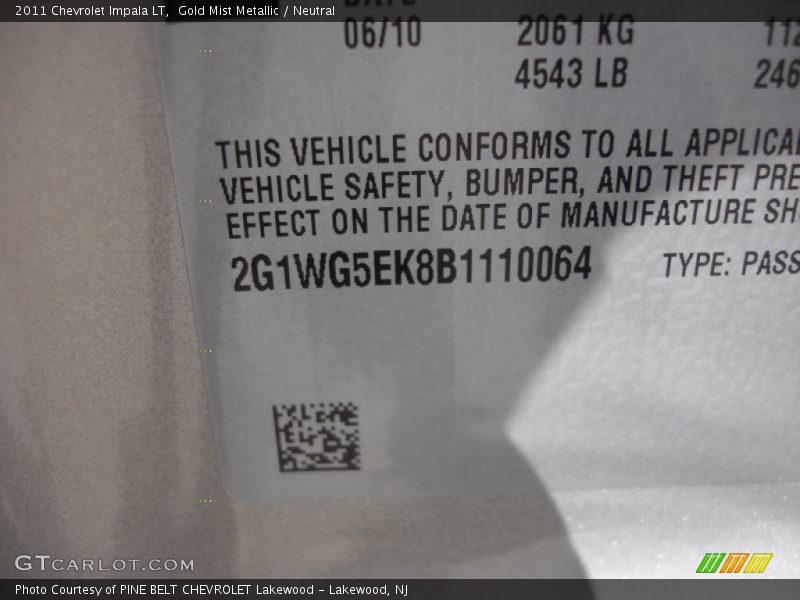 Gold Mist Metallic / Neutral 2011 Chevrolet Impala LT