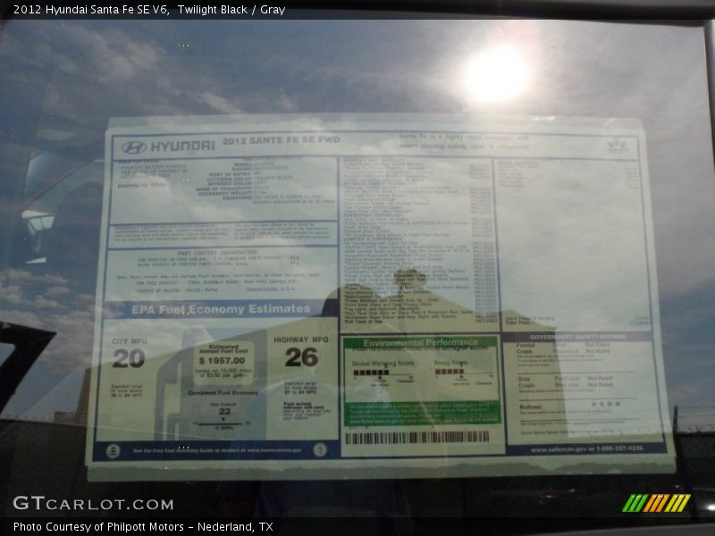  2012 Santa Fe SE V6 Window Sticker