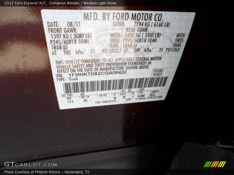 2012 Explorer XLT Cinnamon Metallic Color Code HT