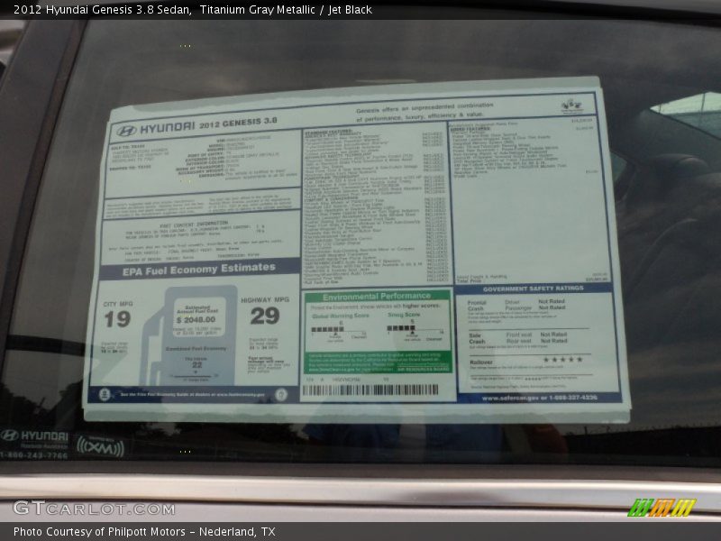  2012 Genesis 3.8 Sedan Window Sticker
