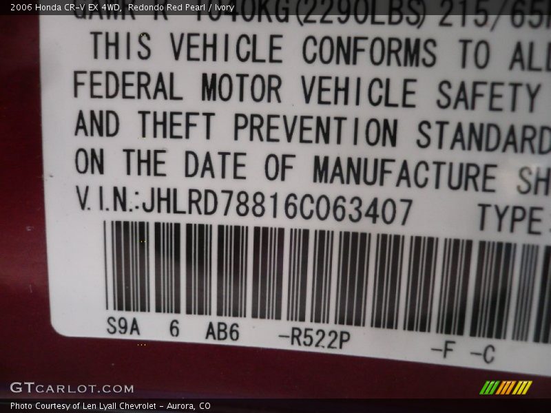 Redondo Red Pearl / Ivory 2006 Honda CR-V EX 4WD