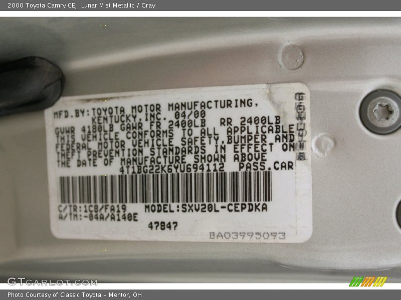 Lunar Mist Metallic / Gray 2000 Toyota Camry CE