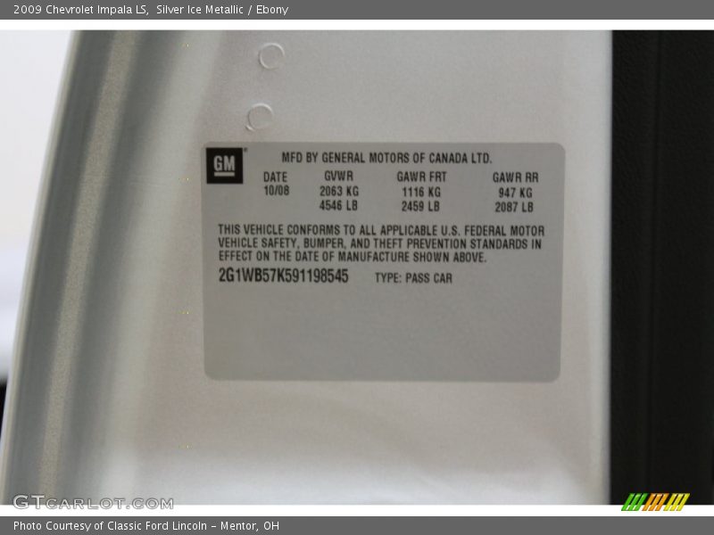 Silver Ice Metallic / Ebony 2009 Chevrolet Impala LS