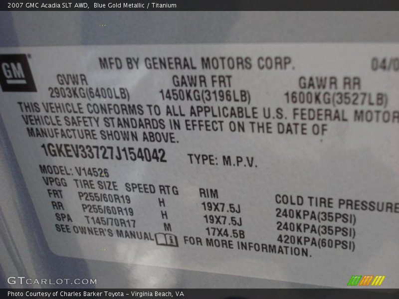 Blue Gold Metallic / Titanium 2007 GMC Acadia SLT AWD