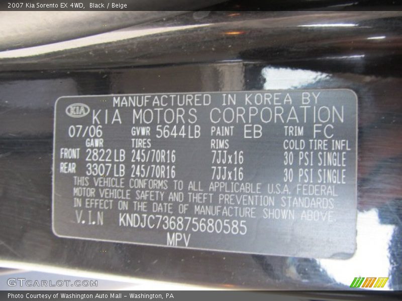 Black / Beige 2007 Kia Sorento EX 4WD