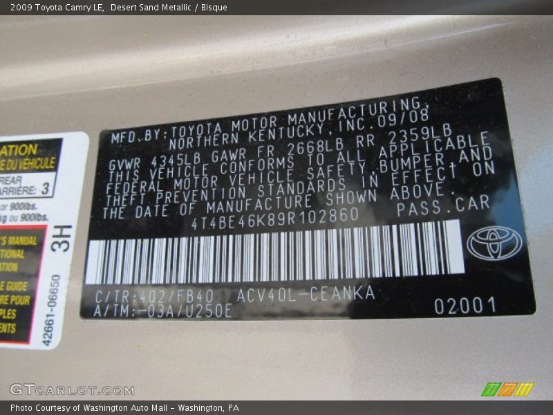 Desert Sand Metallic / Bisque 2009 Toyota Camry LE