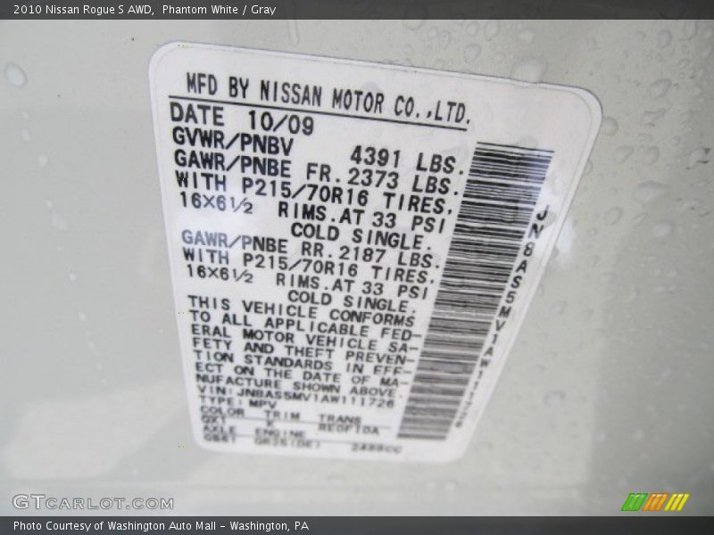 Phantom White / Gray 2010 Nissan Rogue S AWD