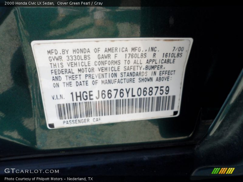 Clover Green Pearl / Gray 2000 Honda Civic LX Sedan