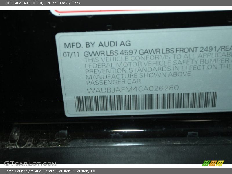 Brilliant Black / Black 2012 Audi A3 2.0 TDI