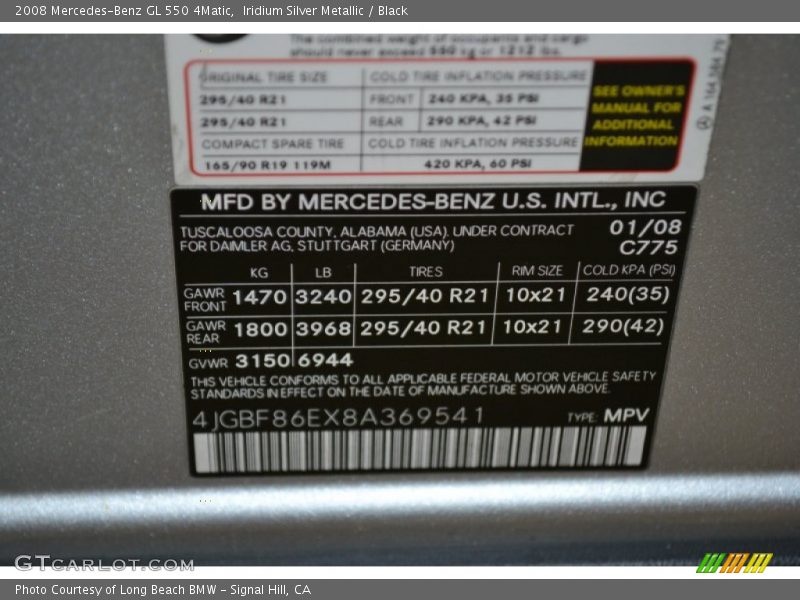 Iridium Silver Metallic / Black 2008 Mercedes-Benz GL 550 4Matic