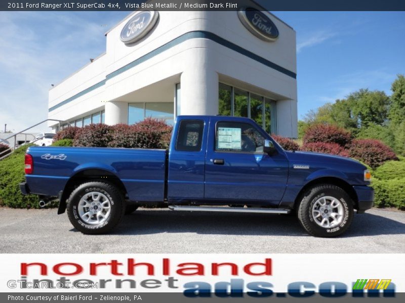 Vista Blue Metallic / Medium Dark Flint 2011 Ford Ranger XLT SuperCab 4x4