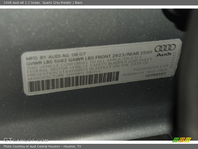 Quartz Grey Metallic / Black 2008 Audi A6 3.2 Sedan