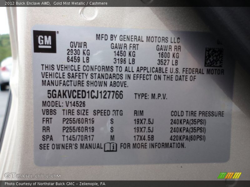 Gold Mist Metallic / Cashmere 2012 Buick Enclave AWD