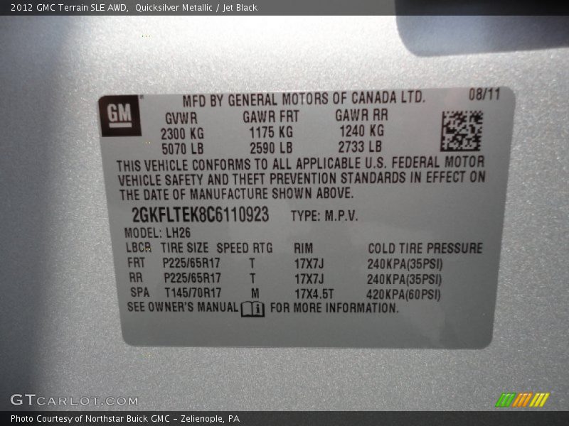 Quicksilver Metallic / Jet Black 2012 GMC Terrain SLE AWD