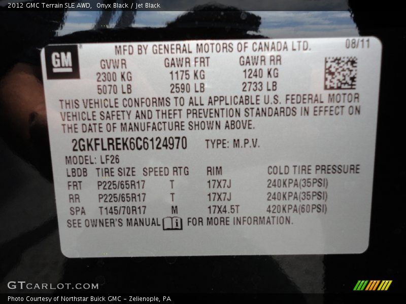 Onyx Black / Jet Black 2012 GMC Terrain SLE AWD