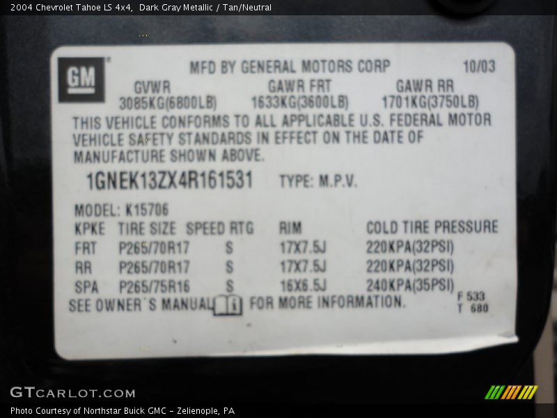 Dark Gray Metallic / Tan/Neutral 2004 Chevrolet Tahoe LS 4x4